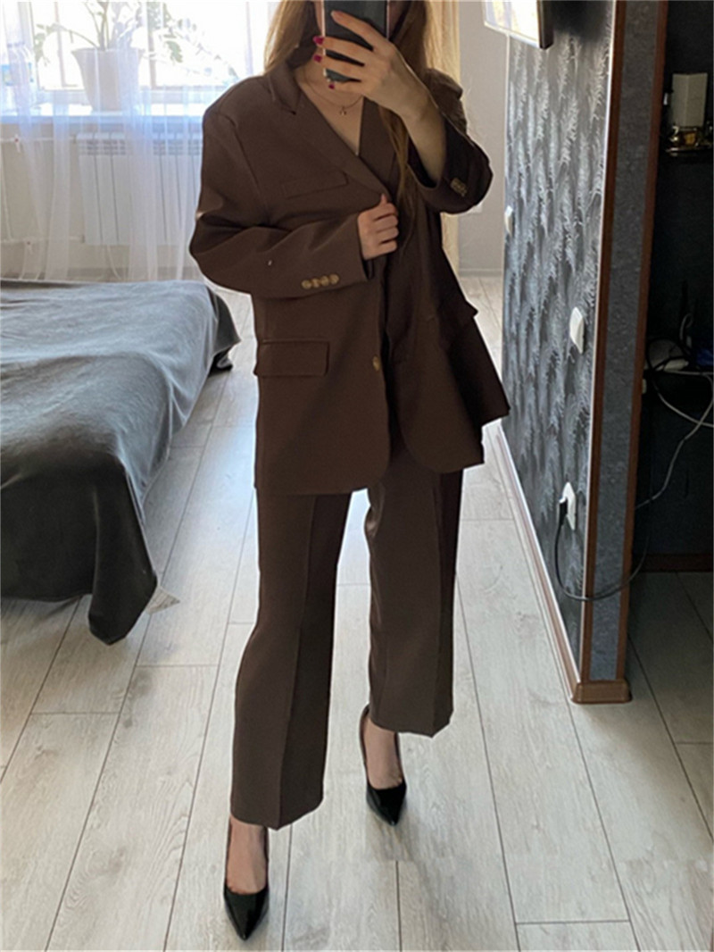 Alien Kitty elegáns tavaszi női szettek Vintage tömör egysoros blézer egyenes, magas derekú nadrágkosztümök irodai női 2 színben