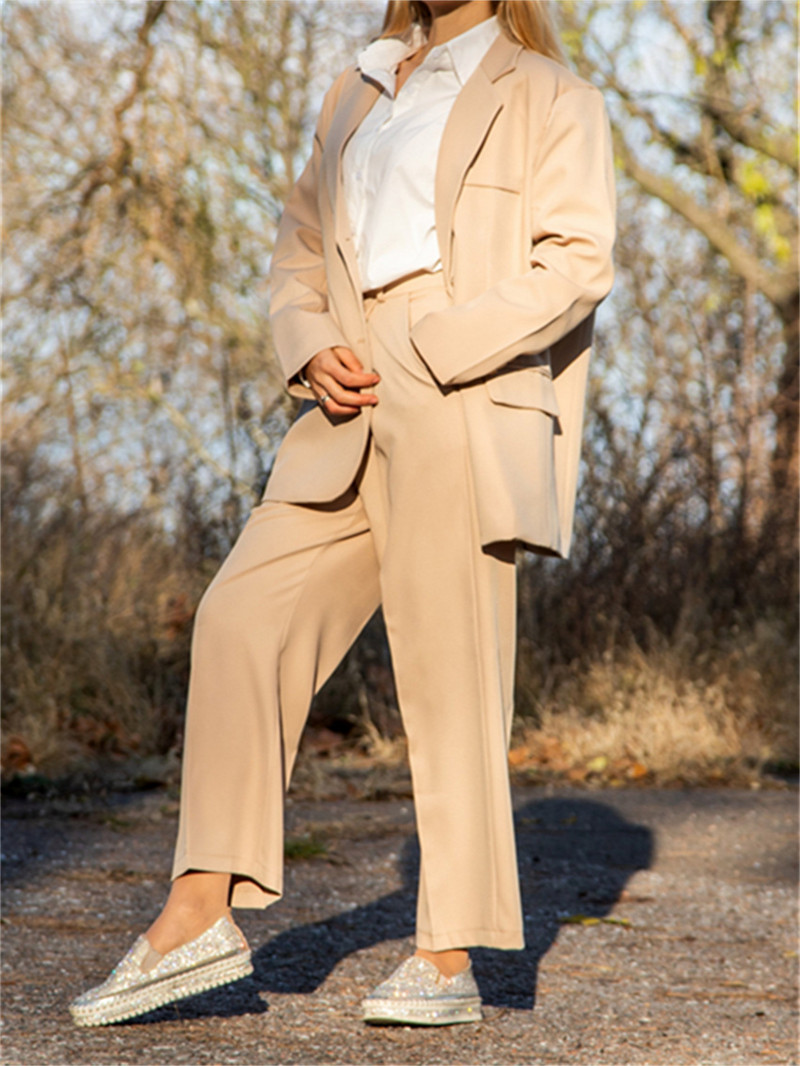 Alien Kitty elegáns tavaszi női szettek Vintage tömör egysoros blézer egyenes, magas derekú nadrágkosztümök irodai női 2 színben