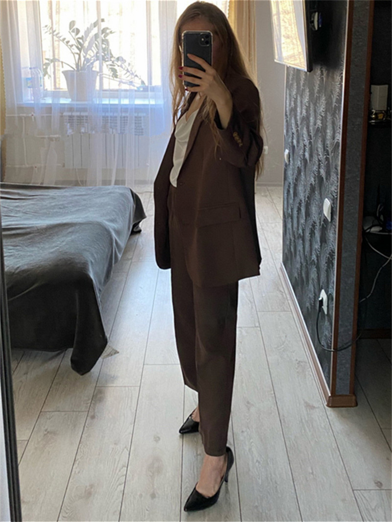 Alien Kitty elegáns tavaszi női szettek Vintage tömör egysoros blézer egyenes, magas derekú nadrágkosztümök irodai női 2 színben