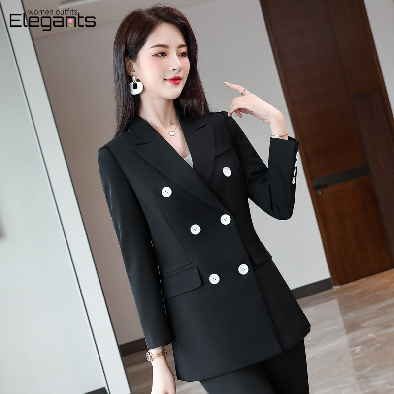 Divatos, duplasoros, piros nadrágkosztümök női üzleti munkaruha egységes formatervezésű, 2 részes irodai női blézer szett 2022 XL