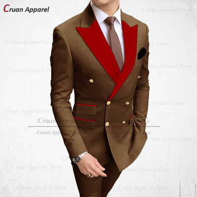 2022 Stílusos esküvői férfi fehér öltöny szett karcsú szabású vőlegény vőlegény szmoking méretre szabott plusz méretű piros bársony hajtóka blézer nadrág 2 db