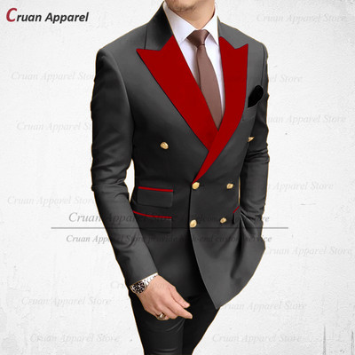 2022 Stílusos esküvői férfi fehér öltöny szett karcsú szabású vőlegény vőlegény szmoking méretre szabott plusz méretű piros bársony hajtóka blézer nadrág 2 db