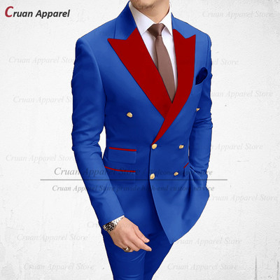 2022 Stílusos esküvői férfi fehér öltöny szett karcsú szabású vőlegény vőlegény szmoking méretre szabott plusz méretű piros bársony hajtóka blézer nadrág 2 db