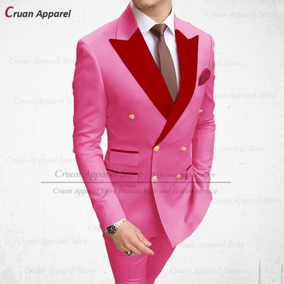 2022 Stílusos esküvői férfi fehér öltöny szett karcsú szabású vőlegény vőlegény szmoking méretre szabott plusz méretű piros bársony hajtóka blézer nadrág 2 db