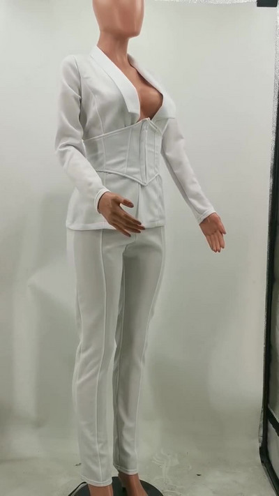 Női szett Elegáns irodai lakosztályok nőknek professzionális divatos hajtóka, hosszú ujjú blézer szett női patchwork női nadrágkosztüm