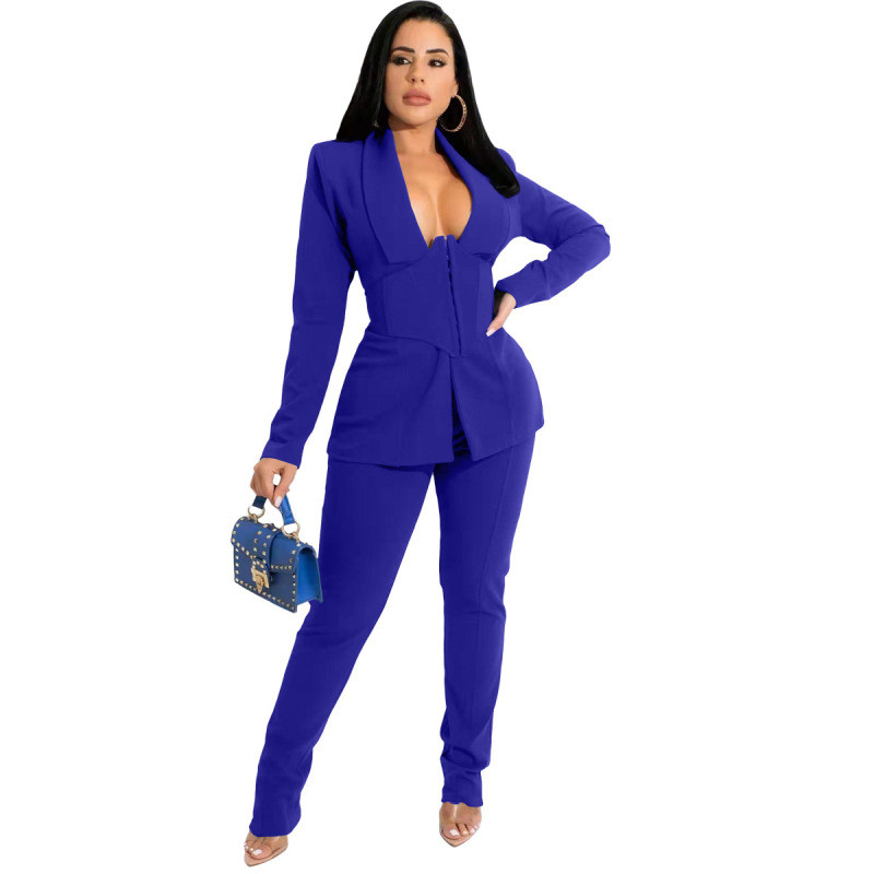 Női szett Elegáns irodai lakosztályok nőknek professzionális divatos hajtóka, hosszú ujjú blézer szett női patchwork női nadrágkosztüm