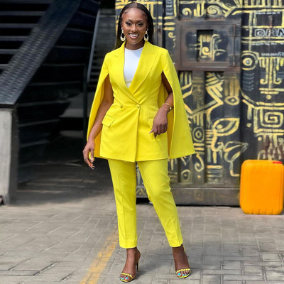 Prowow irodai női blézer nadrág kétrészes illő öltönyök kendő kabát sárga női ruha szett Lila őszi tél karcsú viselet kék