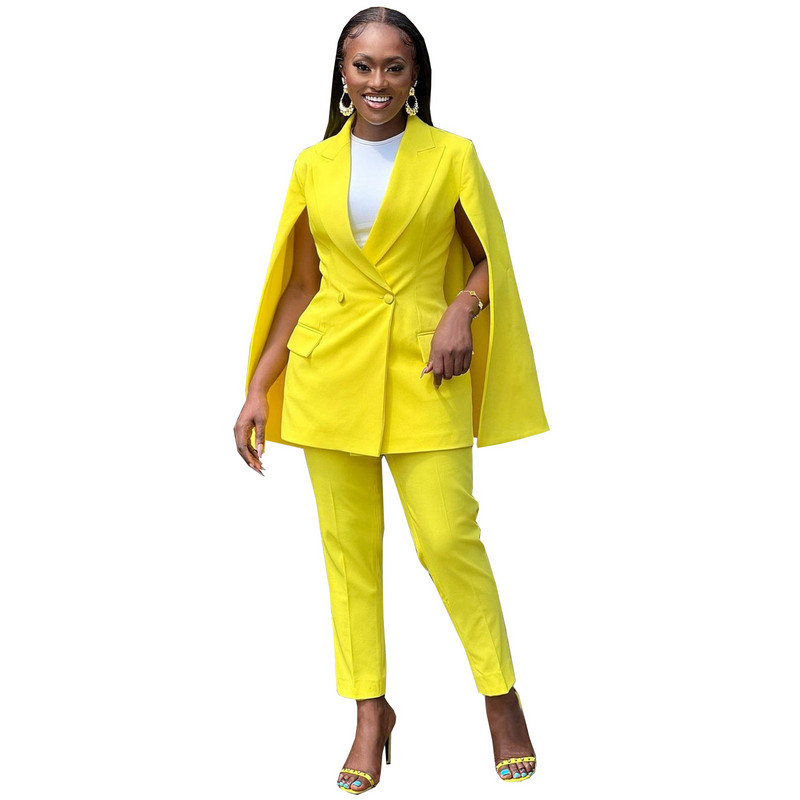 Prowow irodai női blézer nadrág kétrészes illő öltönyök kendő kabát sárga női ruha szett Lila őszi tél karcsú viselet kék