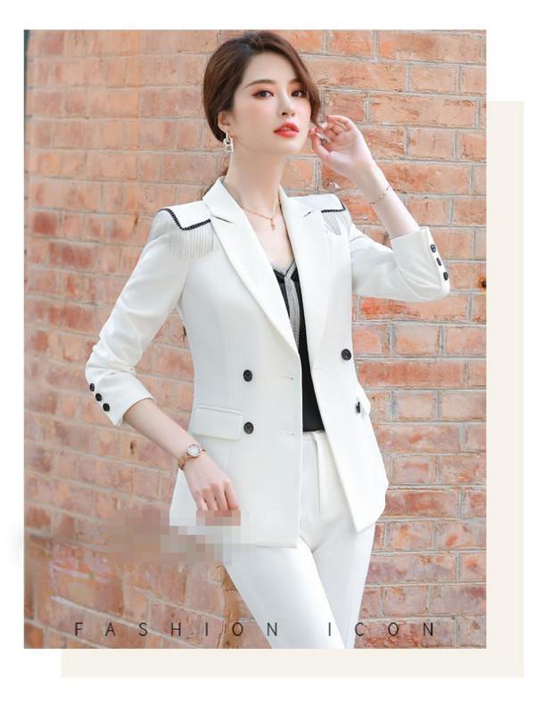 Divat Alkalmi nadrág öltönyök öltöny gallér Üzleti interjú Hosszú ujjú blézer nadrág Professzionális kétrészes női elegáns készlet E185