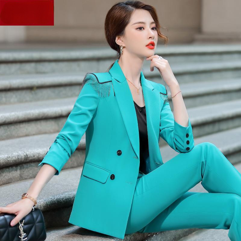 Divat Alkalmi nadrág öltönyök öltöny gallér Üzleti interjú Hosszú ujjú blézer nadrág Professzionális kétrészes női elegáns készlet E185