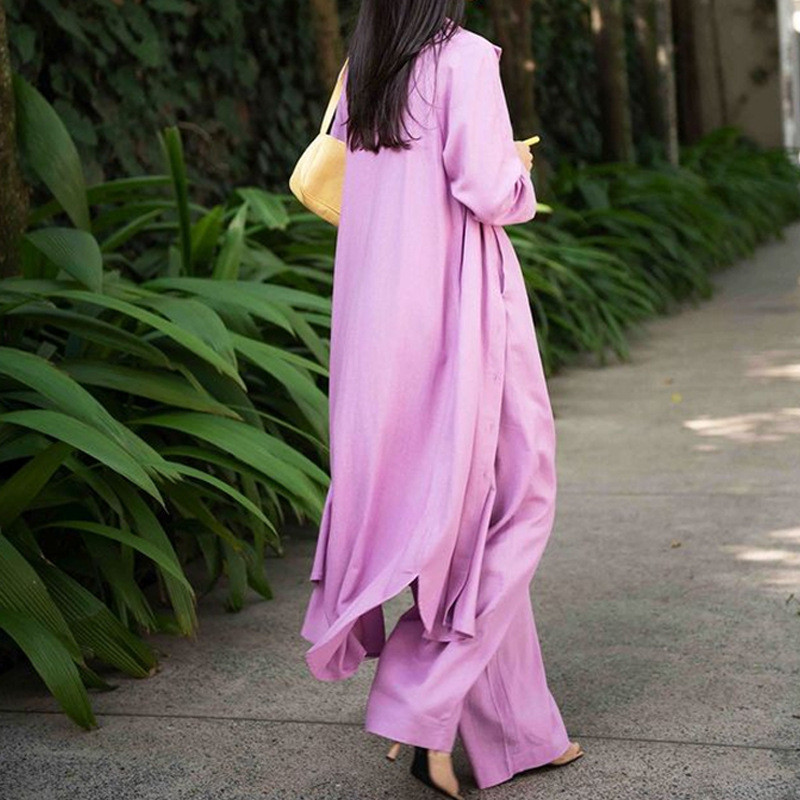 2022-es új, 3 részes női öltöny, hétköznapi kabát + V-nyakú rövid felső + széles szárú nadrág Női egyszínű háromrészes öltöny