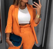 Нов моден дамски ежедневен костюм пролет/лято 2022 г. Дамски комплект от три части с тиранти - с колан