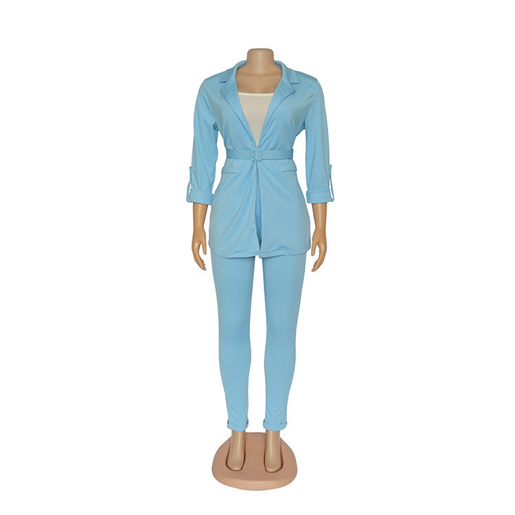 Нов моден дамски ежедневен костюм пролет/лято 2022 г. Дамски комплект от три части с тиранти - с колан