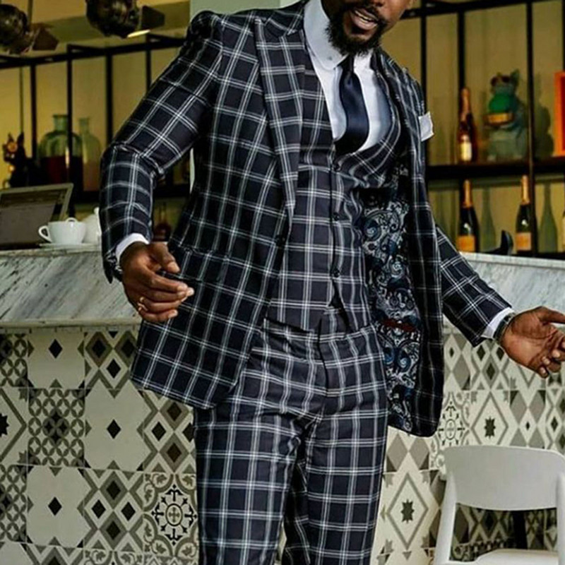 Kétrészes férfi dzsekik nadrágok kockás hosszú ujjú hajtókás blézerek nadrággal ruhával Férfi divat szettek Férfi klasszikus fekete öltöny