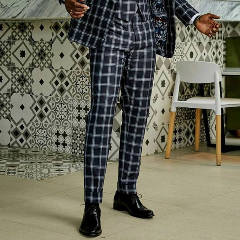 Kétrészes férfi dzsekik nadrágok kockás hosszú ujjú hajtókás blézerek nadrággal ruhával Férfi divat szettek Férfi klasszikus fekete öltöny