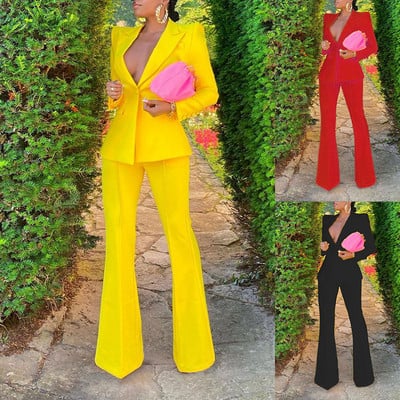 Fashion Casual γυναικείο κοστούμι δύο τεμαχίων μόδας 2022, σετ ζιβάγκο με λεπτή εφαρμογή και σετ παντελόνι casual