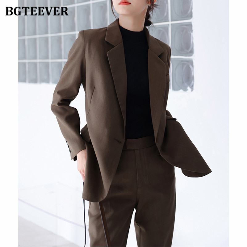 BGTEEVER Chic Ladies 2 részes blézer szett, hosszú ujjú öltöny dzsekik és magas derekú nadrágok Elegáns női nadrágkosztümök 2022 tavasz