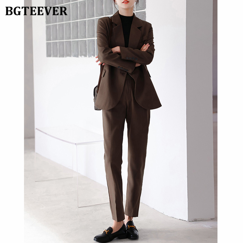 BGTEEVER Chic Ladies 2 részes blézer szett, hosszú ujjú öltöny dzsekik és magas derekú nadrágok Elegáns női nadrágkosztümök 2022 tavasz