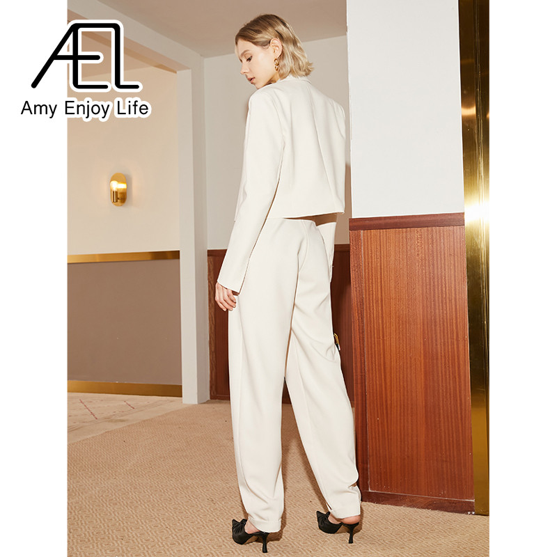 AEL elegáns női blézer szett öltöny dzseki és magas derekú bő nadrágok alkalmi női nadrágkosztümök őszi 2 részes szett