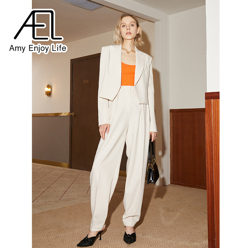 AEL elegáns női blézer szett öltöny dzseki és magas derekú bő nadrágok alkalmi női nadrágkosztümök őszi 2 részes szett