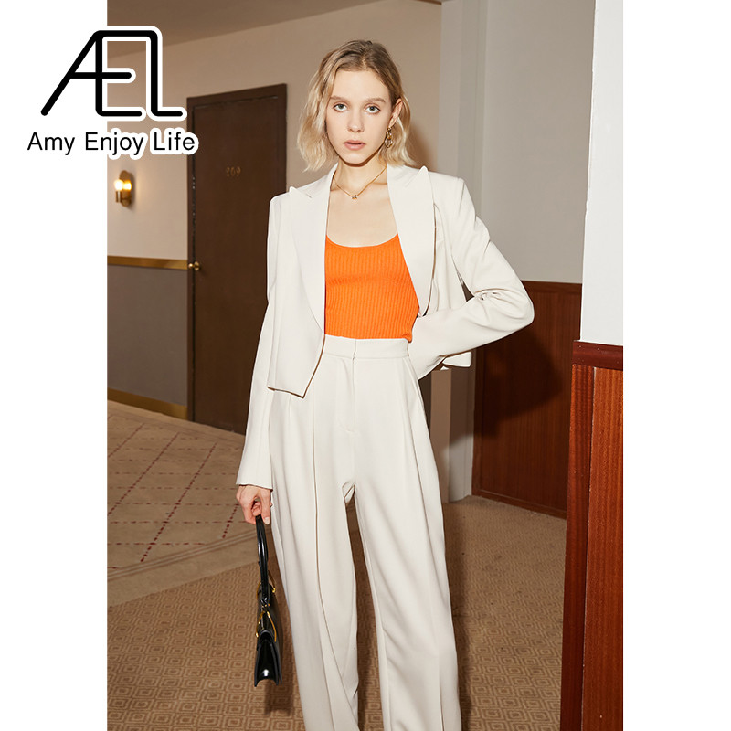 AEL elegáns női blézer szett öltöny dzseki és magas derekú bő nadrágok alkalmi női nadrágkosztümök őszi 2 részes szett