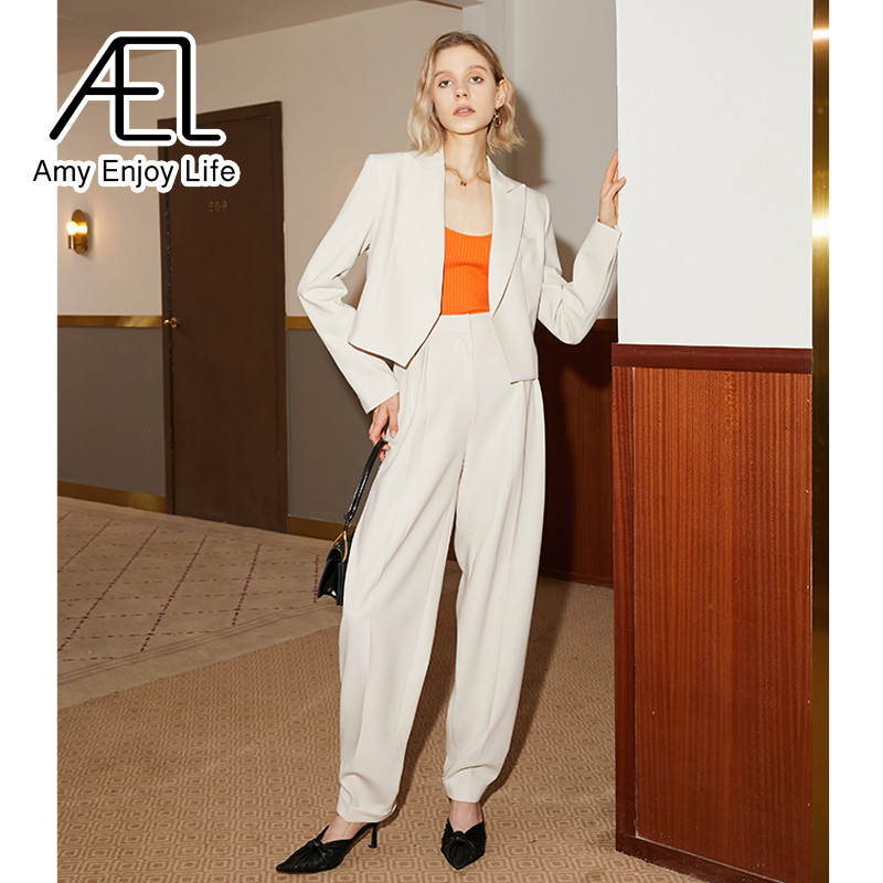 AEL elegáns női blézer szett öltöny dzseki és magas derekú bő nadrágok alkalmi női nadrágkosztümök őszi 2 részes szett