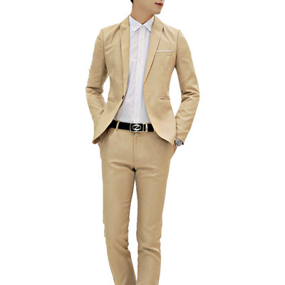 2db Férfi úri öltöny, egygombos, bevágásos hajtókás zsebek hajtókás hosszú ujjú kabát blézer hosszú nadrág szett irodai megbeszélésekhez