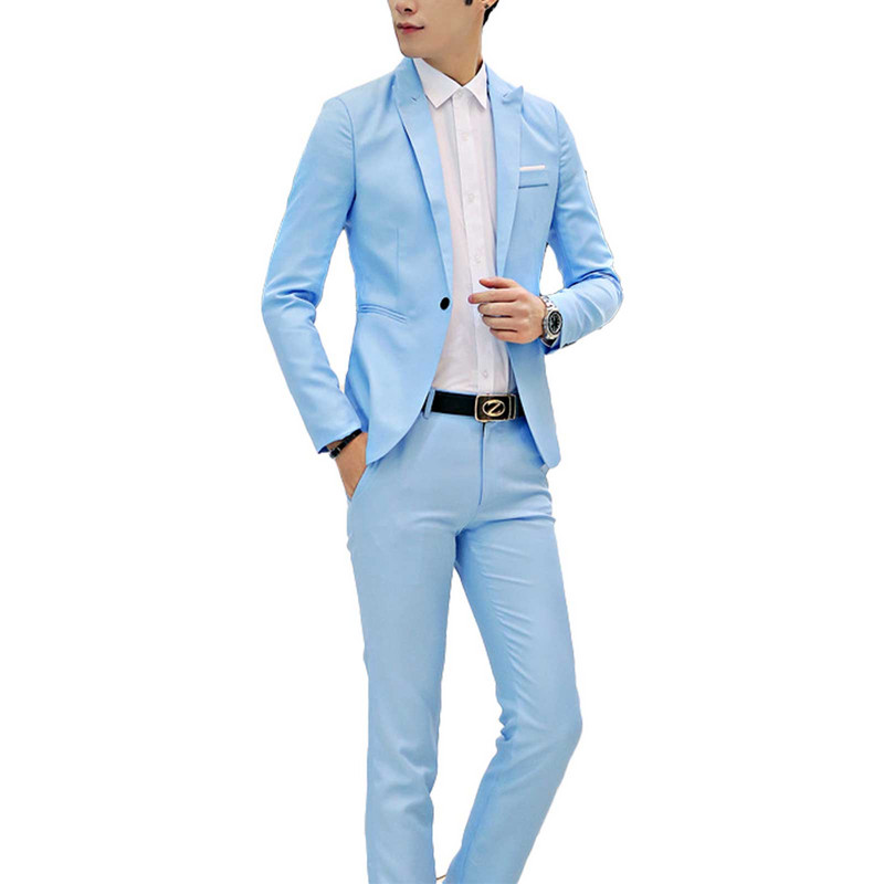 2db Férfi úri öltöny, egygombos, bevágásos hajtókás zsebek hajtókás hosszú ujjú kabát blézer hosszú nadrág szett irodai megbeszélésekhez