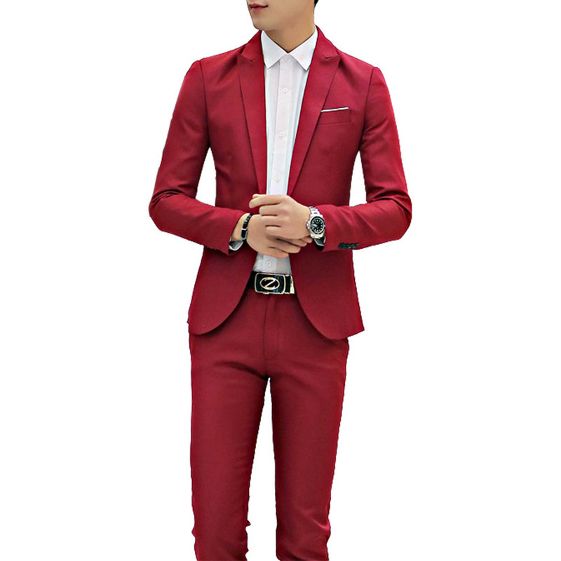 2db Férfi úri öltöny, egygombos, bevágásos hajtókás zsebek hajtókás hosszú ujjú kabát blézer hosszú nadrág szett irodai megbeszélésekhez