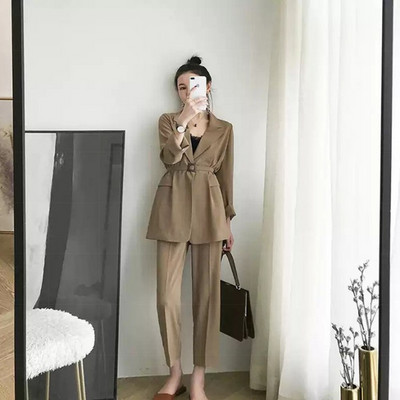 Női, 2022 tavaszi ősz, új, két pieve öltöny, női irodai női nadrágkosztüm Női öves blézer munkaruha női szettek E984