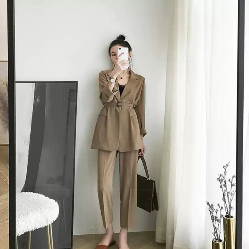 Női, 2022 tavaszi ősz, új, két pieve öltöny, női irodai női nadrágkosztüm Női öves blézer munkaruha női szettek E984