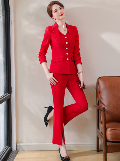 Női blézer és védőnadrág szett kétrészes OL egysoros kabát formális öltöny rugalmas derék nadrág tavaszi ősz