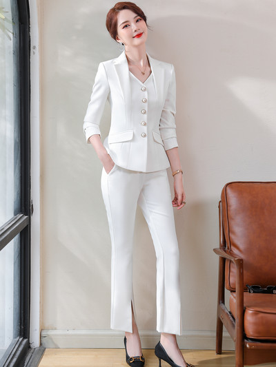 Női blézer és védőnadrág szett kétrészes OL egysoros kabát formális öltöny rugalmas derék nadrág tavaszi ősz