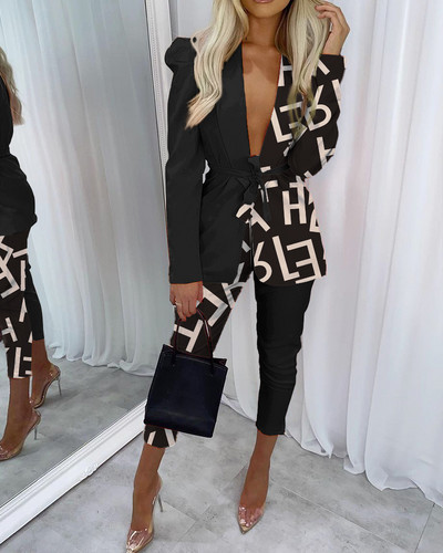 2022 őszi női új női nadrág 2 részes szett, temperamentum Commuter zöld gallér blézer nadrág szett