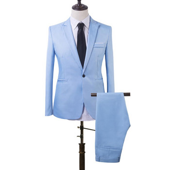 Мъжки тънък костюм за бизнес свободно време с едно копче, официален костюм от две части за сватба на младоженеца