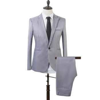 Мъжки тънък костюм за бизнес свободно време с едно копче, официален костюм от две части за сватба на младоженеца