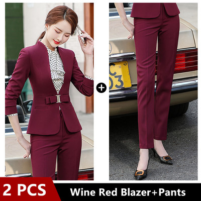 Borvörös fekete nadrágkosztüm női 2 részes szett üzleti irodai hölgy OL lány dzseki blézer és nadrág 2021 tavaszi ősz 4XL méret
