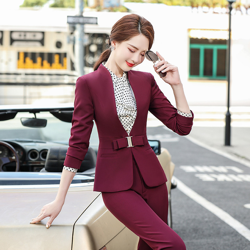 Borvörös fekete nadrágkosztüm női 2 részes szett üzleti irodai hölgy OL lány dzseki blézer és nadrág 2021 tavaszi ősz 4XL méret