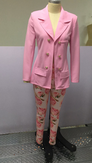 Двуредно сако с джоб с ревери и персонализирани панталони с цветен принт от 2 части Комплект офисни панталони с двоен ревер за жени