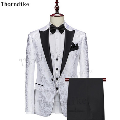 Thorndike 2022 Handsome Férfi öltönyök Esküvői öltönyök Férfiak Csúcsos hajtóka 3 db Slim Fit Férfi Party Szmoking Vőlegény viselete Vőlegény