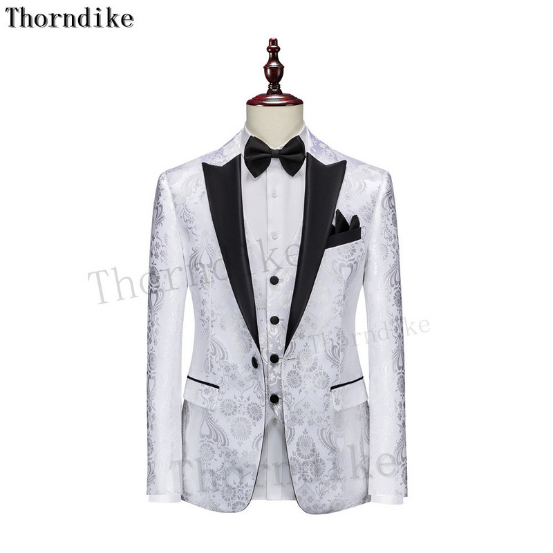Thorndike 2022 Handsome Férfi öltönyök Esküvői öltönyök Férfiak Csúcsos hajtóka 3 db Slim Fit Férfi Party Szmoking Vőlegény viselete Vőlegény