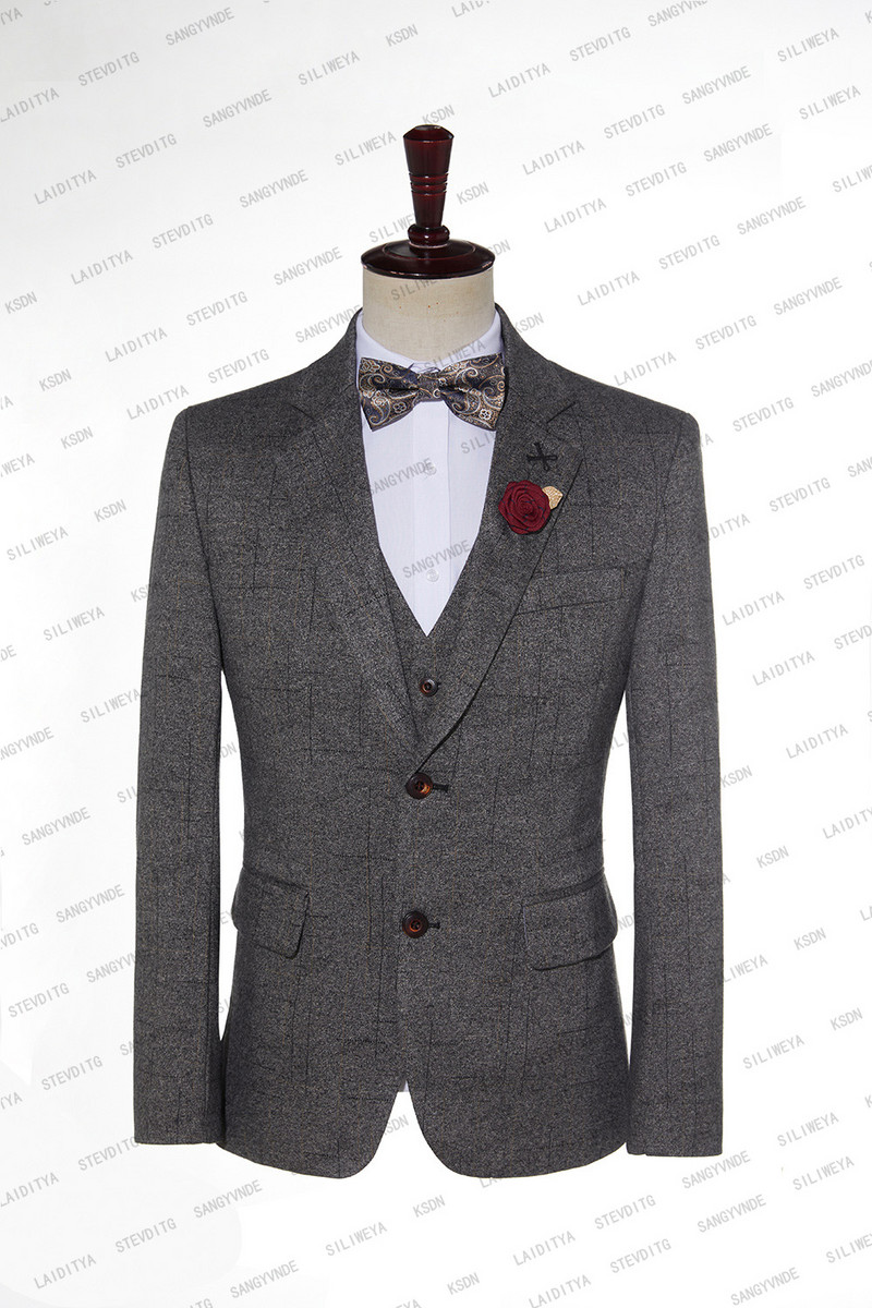 2023. Szürke Csúcsmárka Boutique Luxus Divat Kockás Csíkos Férfi Hivatalos Irodai Alkalmi öltöny Vőlegény esküvői buli 3 részes