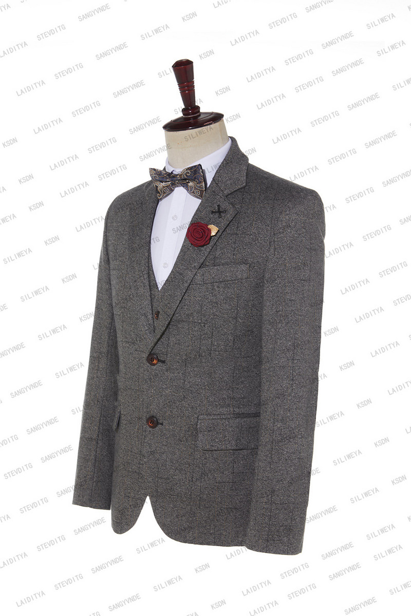 2023. Szürke Csúcsmárka Boutique Luxus Divat Kockás Csíkos Férfi Hivatalos Irodai Alkalmi öltöny Vőlegény esküvői buli 3 részes