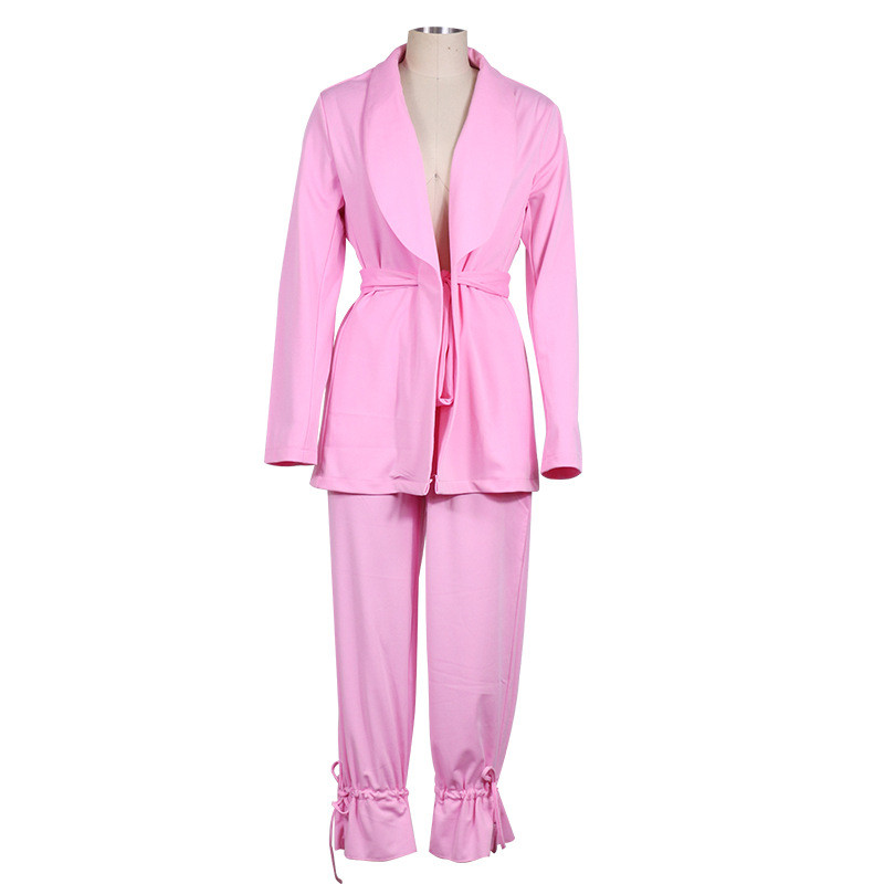 2022-es új női 2 részes szett, egyszínű alkalmi öltöny kabát + lábszárú alkalmi nadrág szett