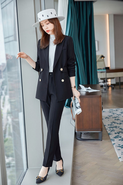 Női öltönyök, kiváló minőségű kétrészes szett Üzleti új őszi alkalmi divat formális karcsú irodai női blézer és nadrág