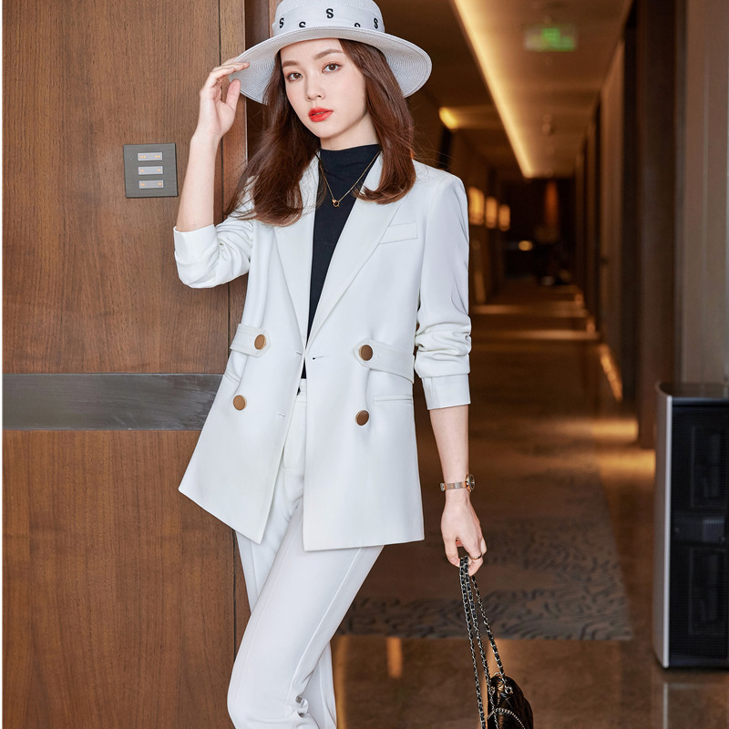 Női öltönyök, kiváló minőségű kétrészes szett Üzleti új őszi alkalmi divat formális karcsú irodai női blézer és nadrág