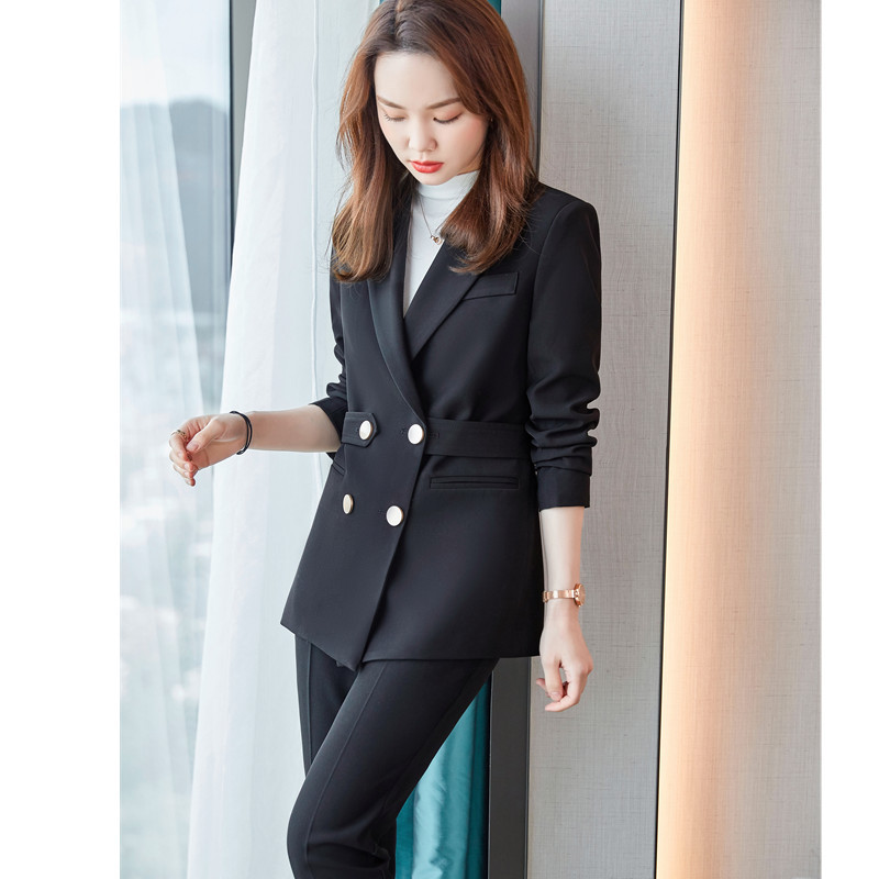 Női öltönyök, kiváló minőségű kétrészes szett Üzleti új őszi alkalmi divat formális karcsú irodai női blézer és nadrág