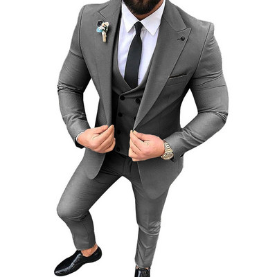 Blézerek férfi divat bankett karcsú 3 részes öltöny szett / férfi üzleti egyszínű kabát nadrág nadrág duplasoros mellény kabát