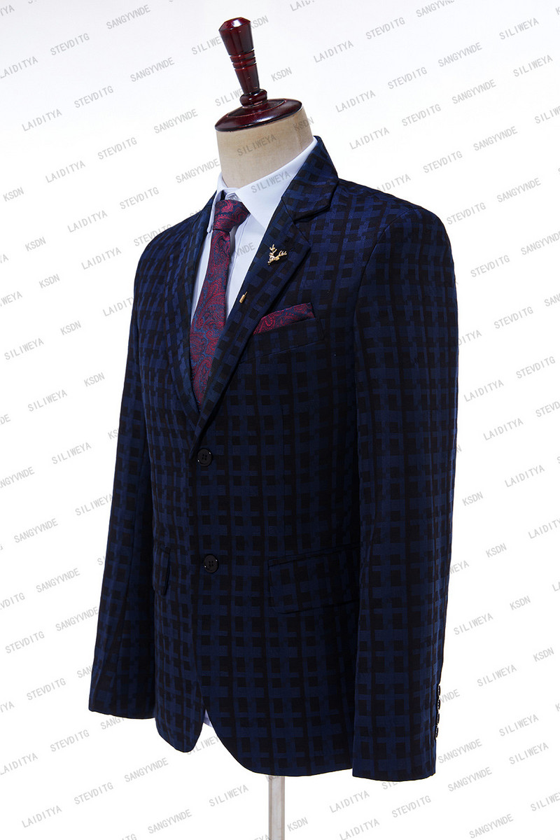 2023-as új férfi divat butik rácsos üzleti alkalmi öltöny színpadi vőlegény esküvői ruha előadás jelmez blézer mellény nadrág