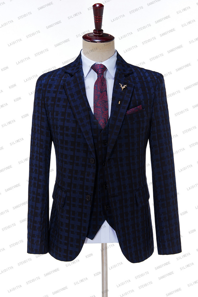 2023-as új férfi divat butik rácsos üzleti alkalmi öltöny színpadi vőlegény esküvői ruha előadás jelmez blézer mellény nadrág